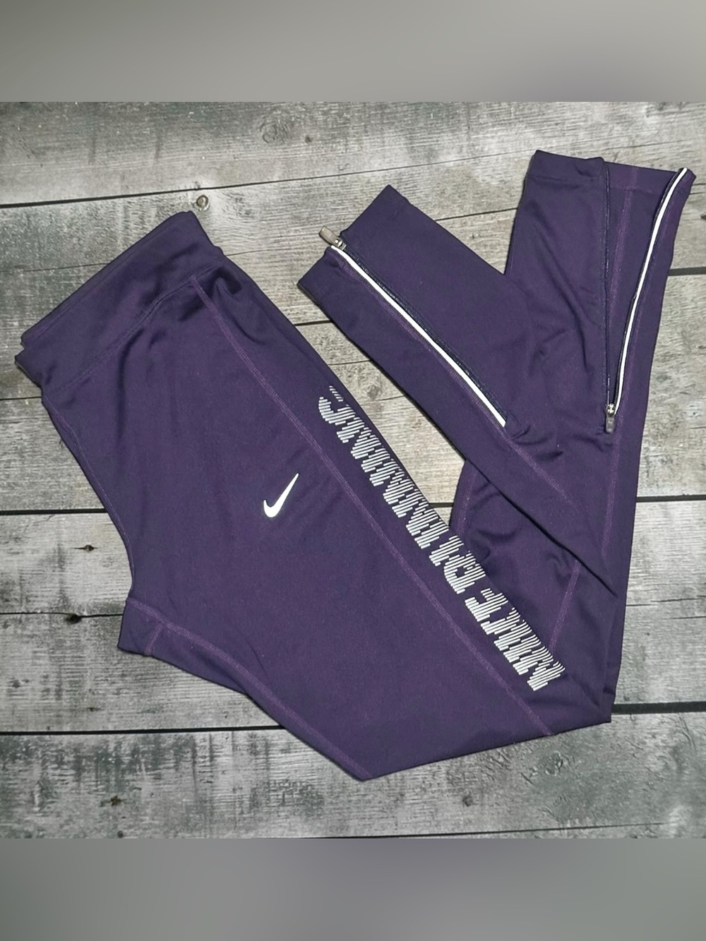Nike Women Purple Power Essential Flash Running Tights M Reflective Zip Leggings
